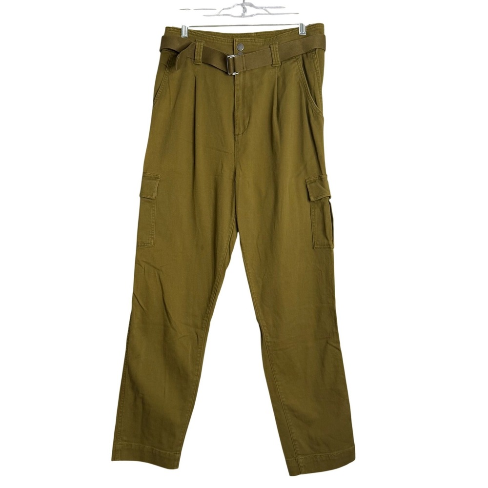 Gap High Rise Cargo Pants Womens 10 Tall Oak Moss Green Belted Utility Preppy